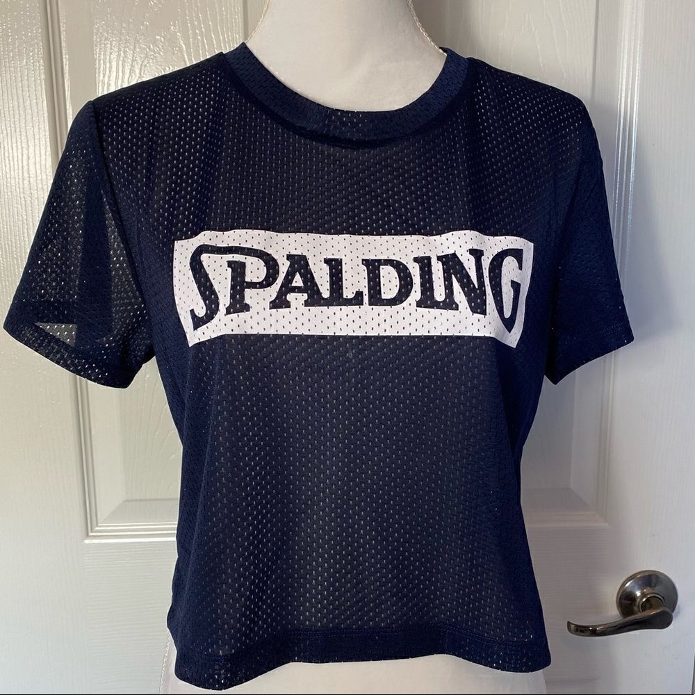 SPALDING Womens Varsity Short Sleeve Crop Top Tee.